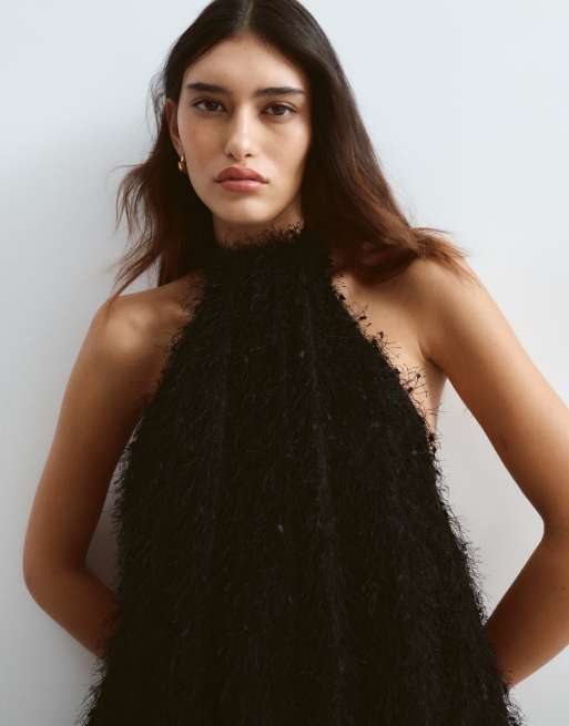 ARRANGE robe longue à col halter texturée noire, 2 de 4