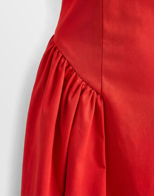 ARRANGE - Robe longue à col montant et taille basse avec ourlet boule - Rouge, 7 de 7
