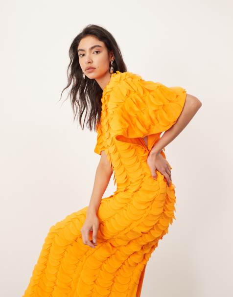 ARRANGE - Robe longue à manches évasées avec découpes au laser - Orange - view 1