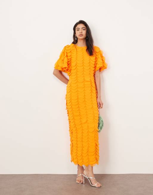 ARRANGE - Robe longue à manches évasées avec découpes au laser - Orange, 2 de 4