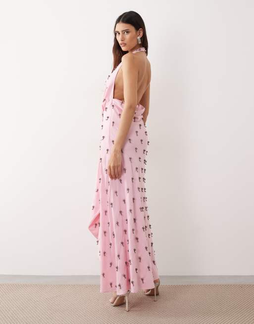 ARRANGE - Robe longue à ornements avec décolleté plongeant et dos nu - Rose, 4 de 4