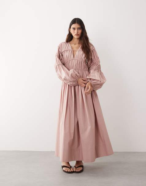 ARRANGE - Robe longue à surpiqûres et manches ovoïdes - Rose - view 1