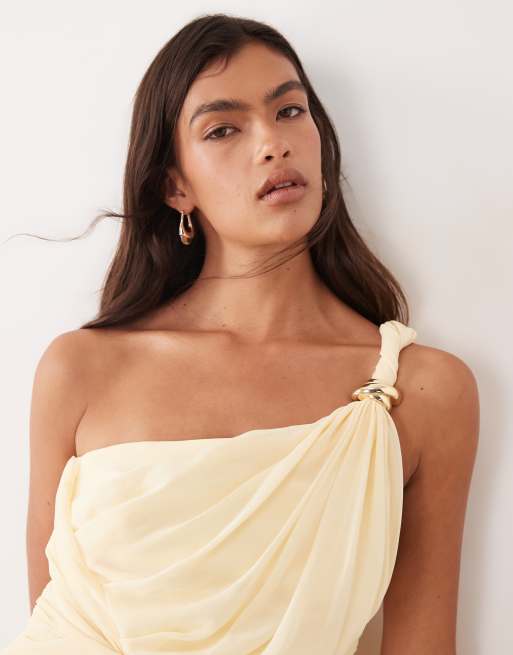 ARRANGE - Robe longue asymétrique drapée à torsade et détail en métal - Babeurre, 2 de 4