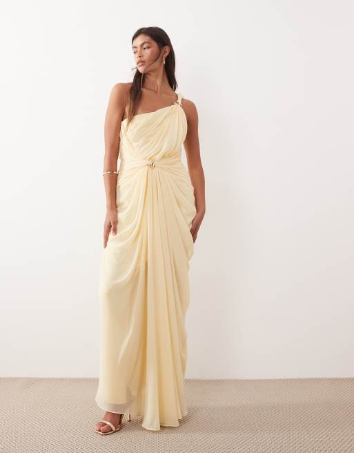 ARRANGE - Robe longue asymétrique drapée à torsade et détail en métal - Babeurre, 4 de 4