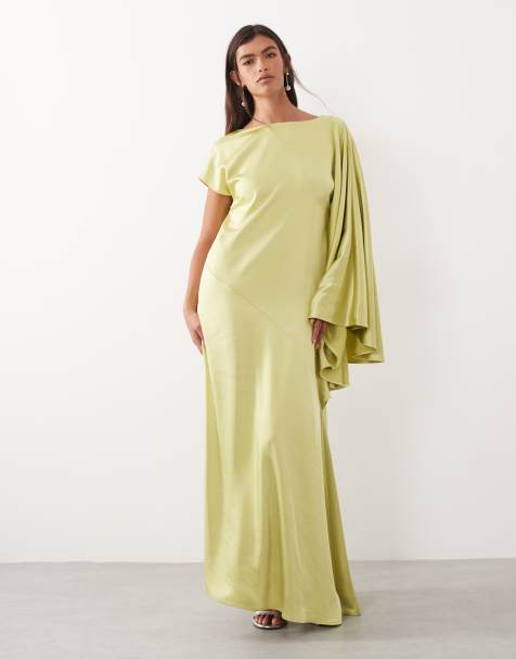 ARRANGE - Robe longue asymétrique en satin - Citron vert - view 1