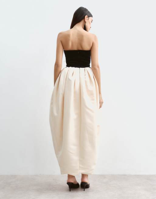 ARRANGE robe longue bandeau tulipe noire et crème, 4 de 5