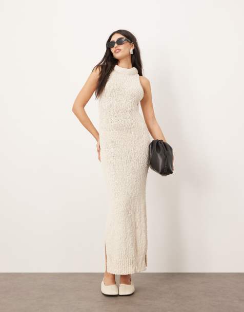 ARRANGE - Robe longue dos nageur en maille bouclée ajourée - Blanc cassé - view 1