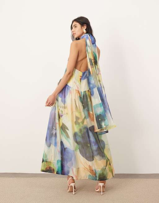 ARRANGE - Robe longue dos nu à nouer avec imprimé fleurs oversize, 3 de 4