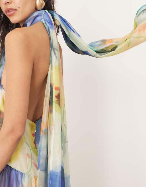 ARRANGE - Robe longue dos nu à nouer avec imprimé fleurs oversize, 4 de 4