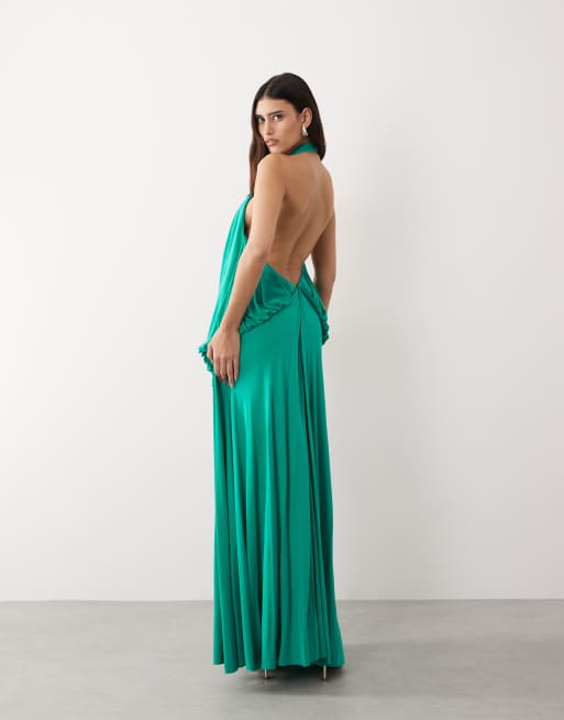 ARRANGE - Robe longue dos nu à volants étagés - Vert émeraude