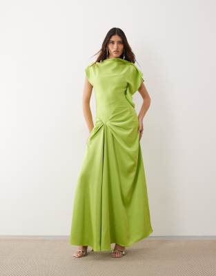 Robe longue drapée à épaules fendues - Citron vert 34
