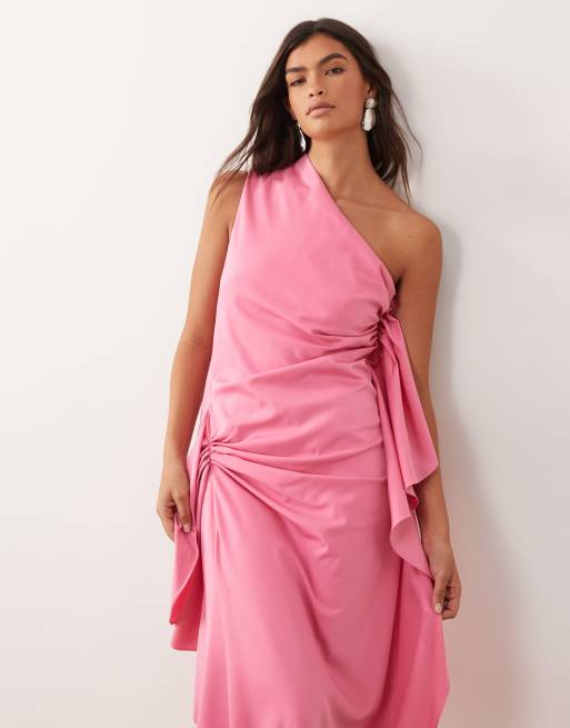 ARRANGE - Robe longue drapée asymétrique à volants - Rose, 2 de 4