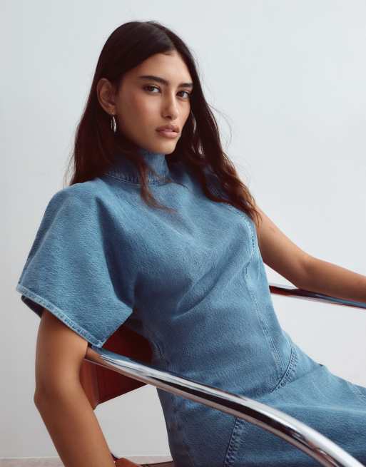 ARRANGE robe longue en jean à détails de coutures bleu délavé moyen, 2 de 5
