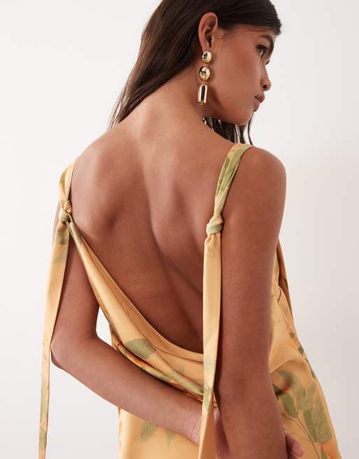 ARRANGE - Robe longue en satin à imprimé fleuri et bretelles nouées, 2 de 4