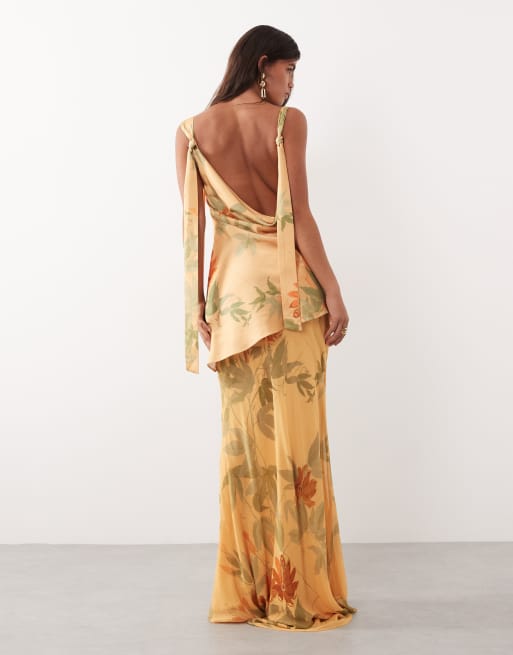 ARRANGE - Robe longue en satin à imprimé fleuri et bretelles nouées, 4 de 4