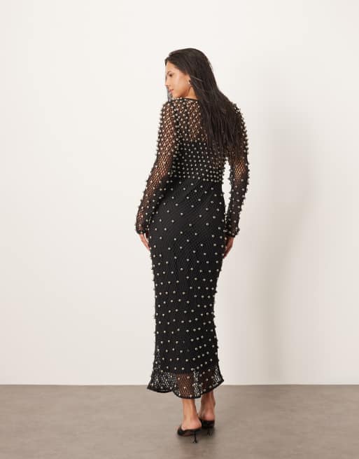 ARRANGE - Robe longue en tulle à manches longues avec ornements - Noir, 4 de 4