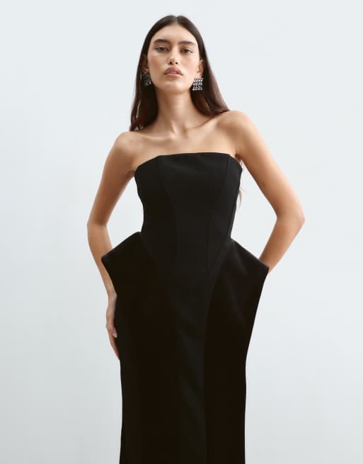 ARRANGE robe longue en velours noire à bustier corset et hanches sculptées, 3 de 5