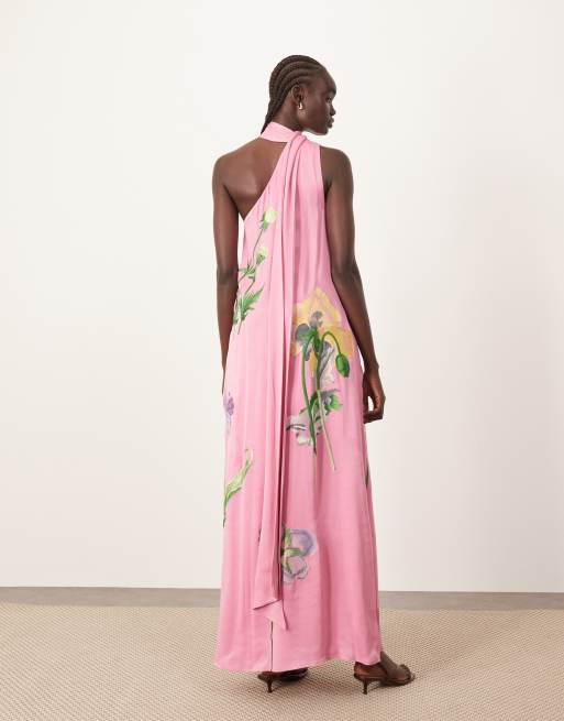 ARRANGE - Robe longue et asymétrique à motif fleuri brodé - Rose, 4 de 4