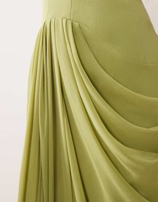 ARRANGE - Robe longue hybride à décolleté plongeant avec taille cintrée et traîne - Vert, 2 de 4