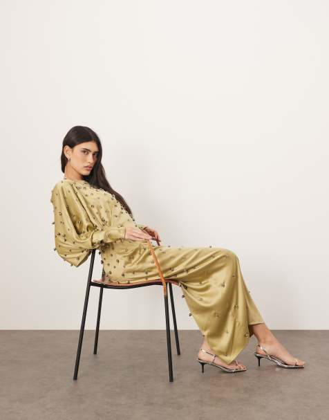ARRANGE - Robe longue ornée de boules avec dos ouvert et épaules marquées - Vert - view 1
