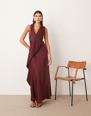 Robe longue sans manches à empiècement contrastant - Merlot-Rouge 36