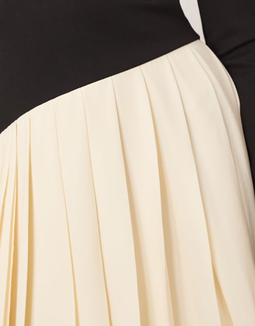 ARRANGE - Robe longue structurée en tissu contrastant à jupe plissée - Noir, 3 de 4