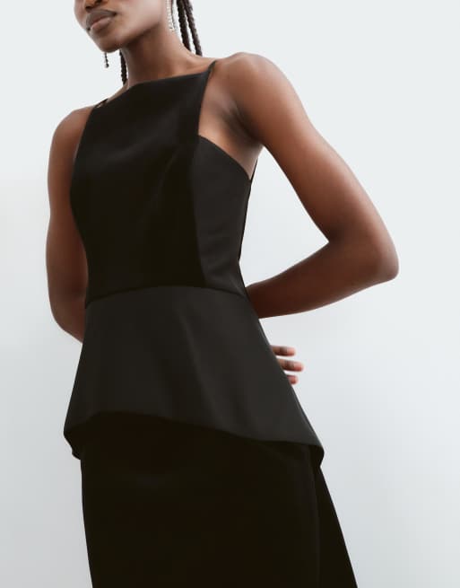 ARRANGE robe longue structurée en velours à empiècements noire, 4 de 5