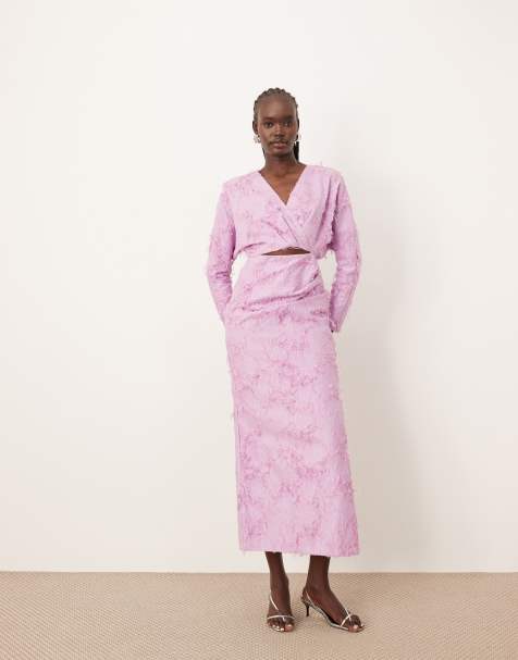 ARRANGE - Robe longue texturée à découpe et manches longues - Rose clair - view 1