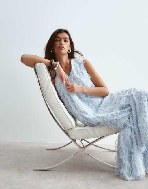 ARRANGE - Robe longue texturée à volants - Bleu, 4 de 4
