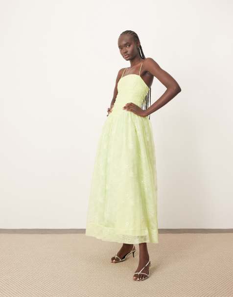 ARRANGE - Robe mi-longue avec détail corset en dentelle et jupe ample - Vert pomme - view 1