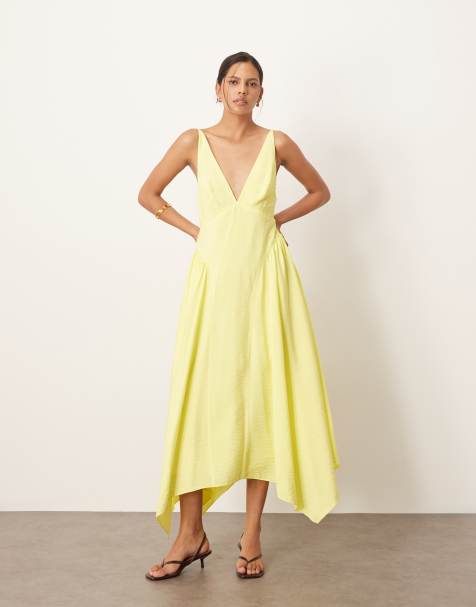 ARRANGE - Robe mi-longue avec dos croisé et jupe ample - Jaune - view 1