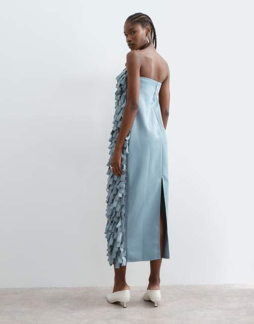 ARRANGE robe mi-mollet cocon en satin texturé à bandeau boucle, bleue, 3 de 5