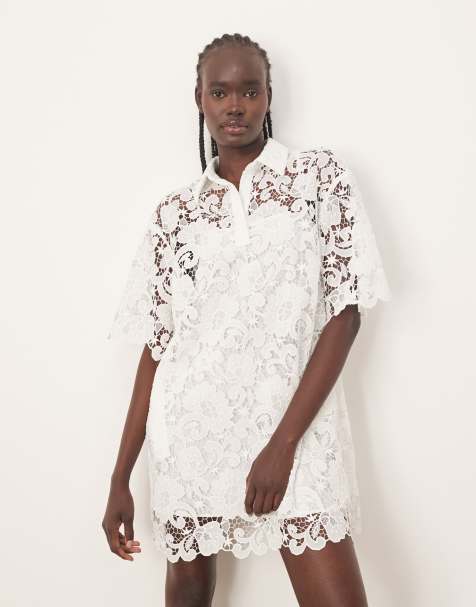 ARRANGE - Robe t-shirt courte en dentelle avec col polo - Blanc - view 1