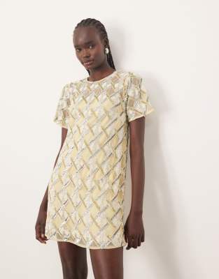 ARRANGE - Robe t-shirt courte ornementée - Doré