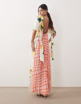 Robe t-shirt longue à imprimés variés avec dos échancré-Multicolore 32