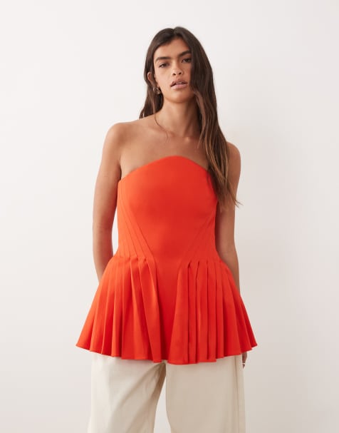 ARRANGE – Röd bandeau-topp i peplum-modell med veck - view 1