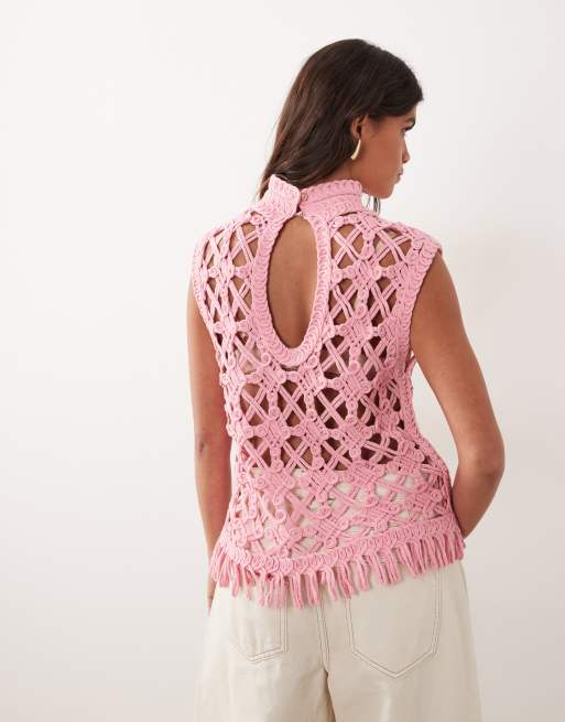 ARRANGE – Rosa, virkad och ärmlös topp, 2 av 4