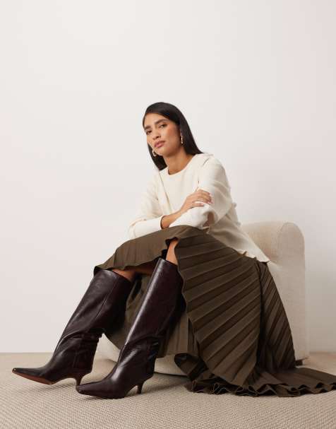 ARRANGE Rowe premium leather heeled knee boots in chocolate - view 1