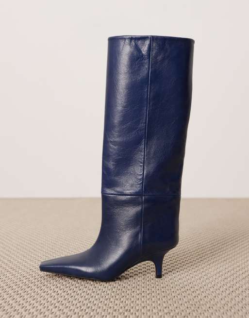ARRANGE Rowe premium leather heeled knee boots in navy