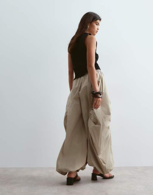 ARRANGE ruched barrel utility balloon pant in stone, 3 of 5