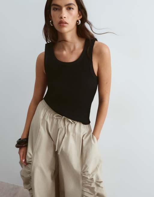 ARRANGE ruched barrel utility balloon pant in stone, 4 of 5