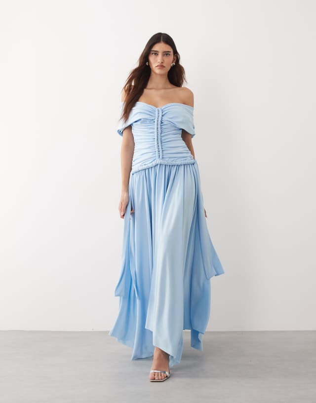duck egg blue maxi dress ARRANGE ruched off the shoulder in duckegg Size:US Size 20W