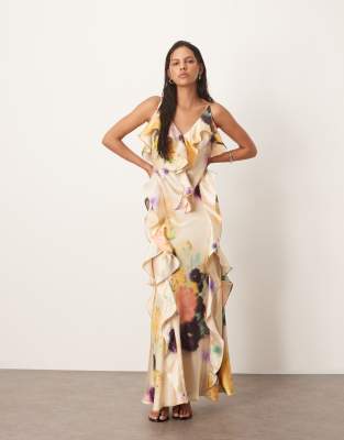 Arrange Ruffle Maxi Slip Dress With Bias Cut Skirt