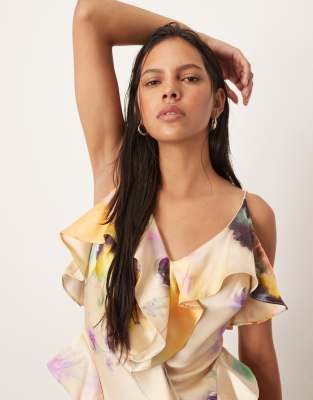 Arrange Ruffle Maxi Slip Dress With Bias Cut Skirt