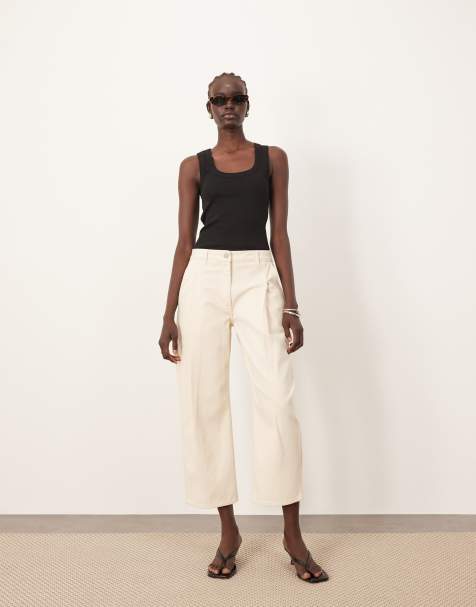 ARRANGE Rumi pleat detail barrel denim jean in ecru