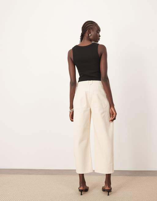 ARRANGE Rumi pleat detailing barrel leg denim jeans in ecru