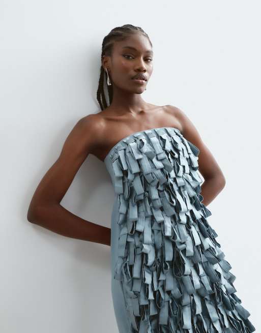 ARRANGE satijnen bandeau met lus, cocoon midaxi-jurk in blauw, 2 van 5