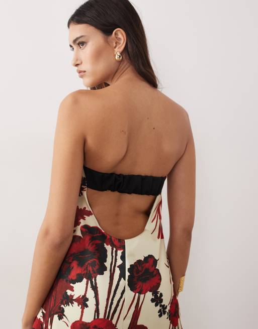 ARRANGE - Satijnen maxi bandeau-jurk met A-lijn en rozenprint, 2 van 4
