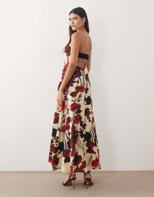 ARRANGE - Satijnen maxi bandeau-jurk met A-lijn en rozenprint, 4 van 4