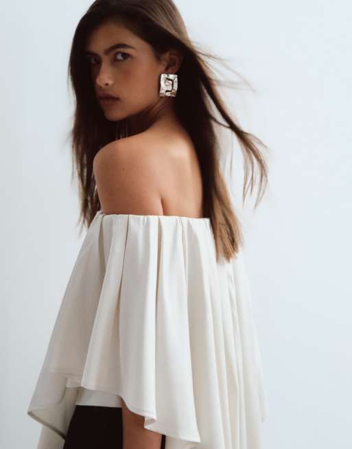 ARRANGE Satin-Bardot-Top mit Zipfelsaum in Oyster, 4 von 4